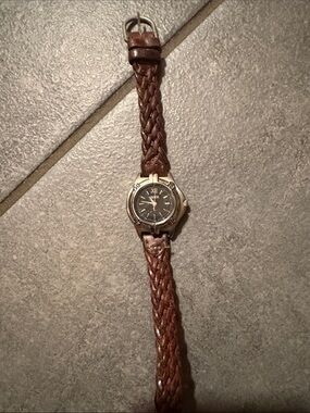 Vintage Guess Women's Brown Braided Leather Watch with silver Case